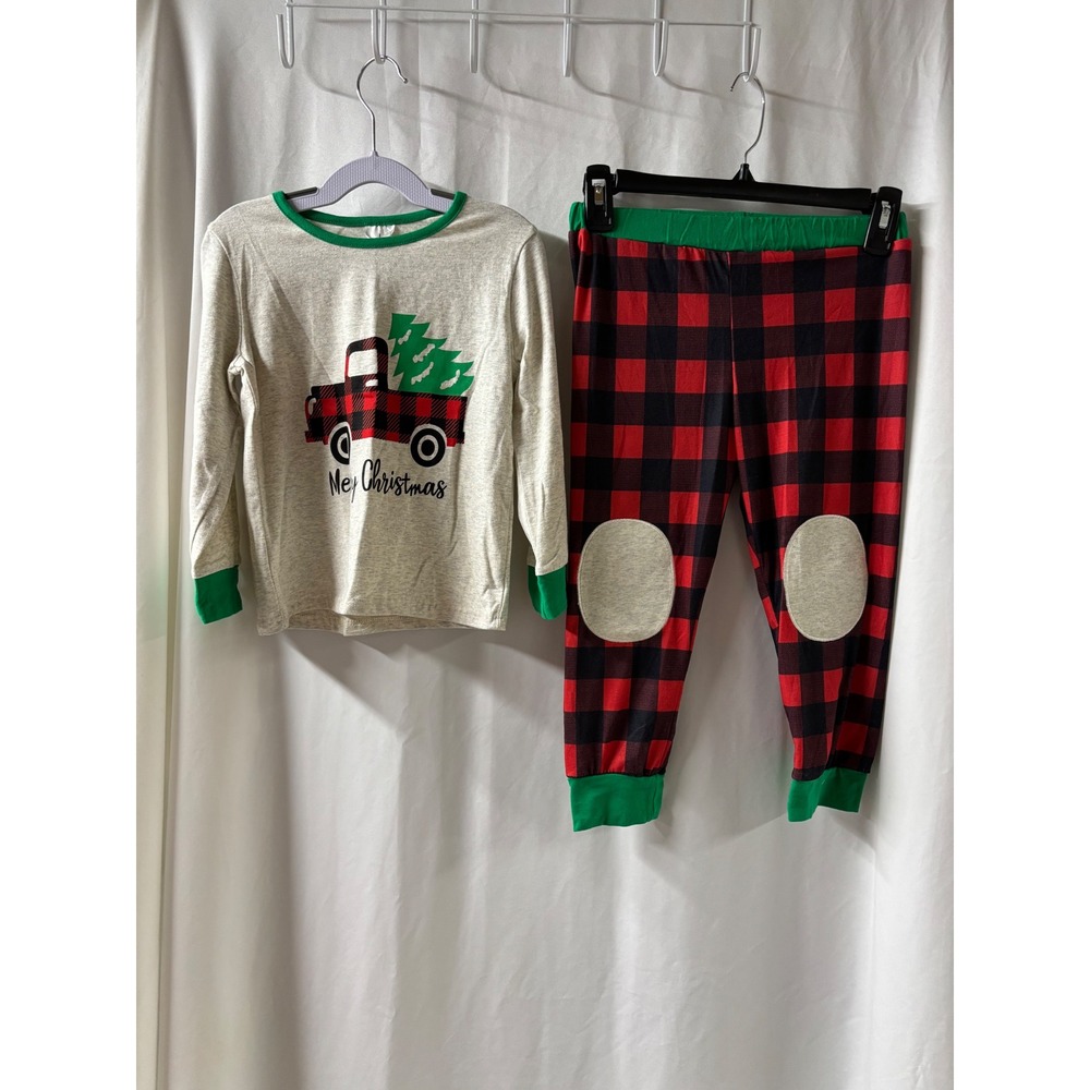 Kids Christmas Pajama Set‎ Long Sleeve Plaid Truck Tree "Merry Christmas"  5T